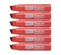 Pentel Pen N50XL Lot de 6 Marqueurs permanents pointe biseautée EXTRA-LARGE, Rouge