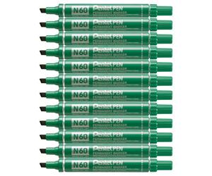 Pentel Pen N60-D Marqueurs permanents conditions extrêmes, Pointe biseautée moyenne, Vert, Lot de 12
