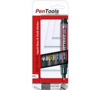 Pentel PenTools Lot de 4 marqueurs à craie liquide effaçables à l'eau - Pointe biseautée réversible 2-4 mm - Résistant aux intempéries sur verre - Couleurs blanc, bleu, jaune et rouge Rouge G