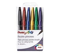 Pentel Pochette de 6 feutres pinceaux à pointe souple pour esquisse/calligraphie Couleurs assorties funny