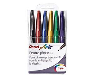 Pentel Pochette de 6 feutres pinceaux à pointe souple pour esquisse/calligraphie Couleurs assorties funny