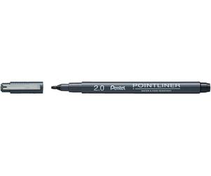 Pentel Pointliner Calligraphy S20P-C20A Feutre fin avec pointe de calligraphie en métal Noir Imperméable et résistant à la lumière 2 mm