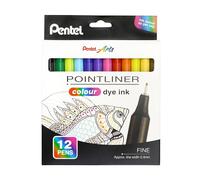 Pentel Pointliner Colour S40 Lot de 12 paquets de 12 feutres fins - Encre colorée, 0,4 mm - Couleurs assorties