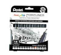 Pentel Pointliner Lot de 14 stylos à pointe fine S20P - 0,03 mm à 3,0 mm - Noir, sépia, sanguine et encre grise