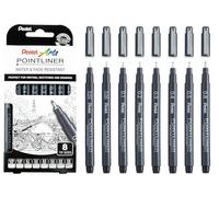 Pentel Pointliner Lot de 8 stylos à pointe fine S20P - 0,03 mm, 0,05 mm, 0,1 mm, 0,2 mm, 0,3 mm, 0,4 mm, 0,5 mm, 0,8 mm - Encre noire