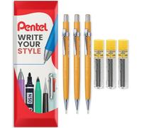 Pentel Porte-mines automatiques série P200 - mine HB - 3 crayons + 3 tubes de mines de recharge - dans une enveloppe cadeau (P209 (0,9 mm)