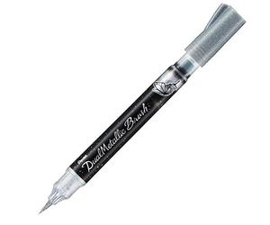 Pentel - Rotulador pincel con pulsador trasero y de tinta brillante, Color plata.