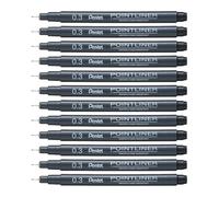 Pentel S20P Pointliner Lot de 12 feutres de dessin techniques à encre pigmentée pointe fine 0,3 mm Noir