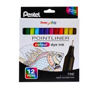 Pentel S40 Lot de 12 stylos à pointe fine avec encre colorée, ligne de 0,4 mm, couleurs assorties