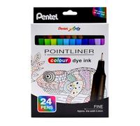 Pentel S40 Pointliner Lot de 24 stylos à pointe fine avec encre colorée, ligne de 0,4 mm, couleurs assorties