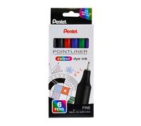 Pentel S40 Pointliner Lot de 6 stylos à pointe fine avec encre colorée, ligne de 0,4 mm, couleurs assorties