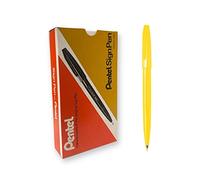 Pentel - S520 - Sign Pen - Lot de 12 feutres pointe moyenne acrylique - Encre jaune
