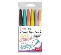 Pentel SES15 Brosse Sign Pen marqueur pointe fibre flexible couleurs tendance 6 pcs