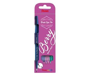 Pentel SES15B-4 Lot de 4 stylos à feutre, pointe ressemblant à un pinceau, couleurs assorties, bleu nuit, bleu-violet, rose, violet turquoise