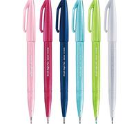 Pentel SES15C Brush Sign Pen feutre pointe fibre flexible nouvelles couleurs assorties, 6 pcs