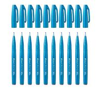 Pentel SES15C Brush Sign Pen Touch Feutres pinceaux à pointe souple encre aquarellable Bleu Ciel - Lot de 10