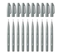 Pentel SES15C Brush Sign Pen Touch Feutres pinceaux à pointe souple encre aquarellable Gris - Lot de 10