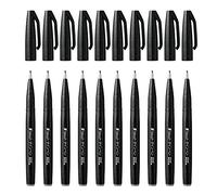 Pentel SES15C Brush Sign Pen Touch Feutres pinceaux à pointe souple encre aquarellable Noir - Lot de 10
