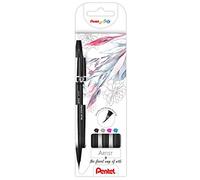 Pentel SESF30C-4 Brush Sign Pen Artist Lot de 4 stylos pinceaux avec pointe pinceau extra fine Noir/gris/rose/bleu clair