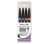 Pentel SESF30C Lot de 4 stylos pinceaux à pointe pinceau extra fine de poche (noir, orange, rose, bleu)