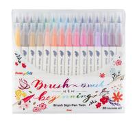 Pentel SESW30C-30 Brush Sign Pen Twin 30 Color Set Feutres pointe fibre avec deux pointes flexibles Encre base d'eau Assortiment de 30