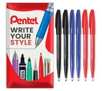 Pentel Sign Pen S520 Lot de 6 marqueurs à pointe fine en fibre - Pointe de 2 mm, trait de 1 mm - Dans un emballage d'oreiller