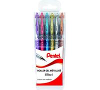 Pentel - Slicci - BG208/6 - Roller gel métallisé - 0,8 mm - Assortis - Pochette de 6
