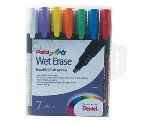 Pentel SMW26/7 Wet Erase Chalk Marker Medium Tip - Assorted Colours, Pack of 7 A