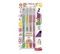 Pentel Solar Pop Neon Gel Pens .6mm 4/Pkg-Orange, Yellow, Green, Pink