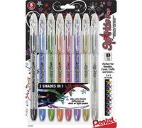 Pentel Sparkle Pop K91BP8M Lot de 8 stylos à encre gel métallisée Ligne audacieuse 1 mm Couleurs assorties