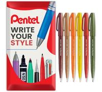 Pentel Stylo Brush Sign SES15C - Pointe pinceau - Pointe en fibre - Lot de 6 - Dans un coffret cadeau (mixte)