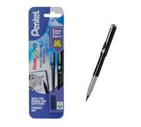 Pentel Stylo pinceau de poche rechargeable avec 2 cartouches d'encre grise, corps noir