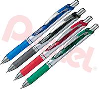 Pentel Stylo roller rétractable EnerGel BL77, pointe moyenne (0,7 mm), avec zone de préhension, corps chromé et bleu nuit, encre bleue nuit