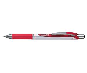 Pentel Stylo roller rétractable EnerGel BL77, pointe moyenne (0,7 mm), avec zone de préhension, corps chromé et rouge, encre rouge