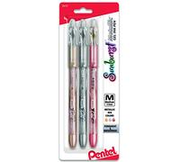 Pentel Sunburst K908MRBP3M Lot de 3 stylos à encre gel métallisée, ligne moyenne, permanent, or, argent, bronze