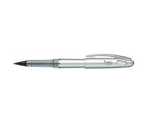 Pentel Tradio TRJ 74 Stylo feutre à plume rechargeable Encre liquide Noire Corps décor gris aluminium