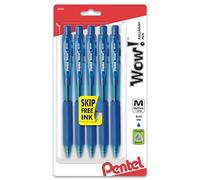 Pentel WOW! Lot de 5 stylos à bille rétractables, pointe moyenne, encre bleue, (BK440BP5C)