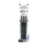 Pentel XSESP15/3 Stylo de calligraphie avec pointe pinceau flexible, carte blister avec 3 épaisseurs de trait, encre pigmentée, couleur d'écriture noire