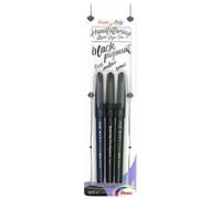 Pentel XSESP15/3 Stylo de calligraphie avec pointe pinceau flexible, carte blister avec 3 épaisseurs de trait, encre pigmentée, couleur d'écriture noire