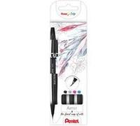 Pentel Stylos pinceaux SESF30C-4 – Pointe extra fine – Lot de 4 Noir/Gris/Rose/Bleu clair