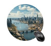 Penthouse View Over New York Manhattan Tapis de souris rond drôle avec base en caoutchouc antidérapant 19,8 cm Tapis de souris de bureau texturé de qualité supérieure pour ordinateur portable