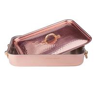 Pentole Agnelli ALCM150M36 Rôtissoire en cuivre martelé étamé à la main avec couvercle et pont en laiton, 36 x 26 cm