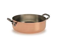 Pentole Agnelli ALCU106PI20 Casserole basse en cuivre avec 2 poignées en acier, Cuivre étamé avec fond à induction, 20 cm