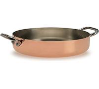 Pentole Agnelli ALCU106PI28 Casserole basse en cuivre avec 2 poignées en acier, Cuivre étamé avec fond à induction, 28 cm