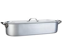 Pentole Agnelli ALMA11850 Pentole à Poisson avec 2 Poignées en Acier Inoxydable Plus Un Gril et Un Couvercle, Acier Inoxydable, 50 cm