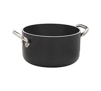 Pentole Agnelli ALSA2104SSPI24 Casserole Haute Aluminium Alblack, épaisseur 5 mm, Fond à Induction 10 mm, avec 2 poignées en Acier Inoxydable, 24 cm, Noir