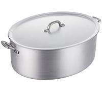 Pentole Agnelli Casserole Ovale avec 2 poignées et Couvercle, en Aluminium BLTF, Mat, Argent, Aluminium, Silver, 36 cm