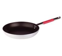 Pentole Agnelli Ligne Cookware System Poêle évasée Basse avec Manche Tubulaire INOX Cool, Rouge 32 cm Argent/Rouge