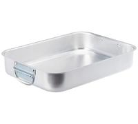 Pentole Agnelli Plat à rôtir de Forme rectangulaire à Coins Ronds, sans Couvercle, en Aluminium BLTF, Finition Mat, argenté. 32x23 cm Argent