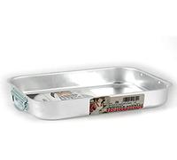 Pentole Agnelli Plat à rôtir de Forme rectangulaire à Coins Ronds, sans Couvercle, en Aluminium BLTF, Finition Mat, argenté. 35x26 cm Argent